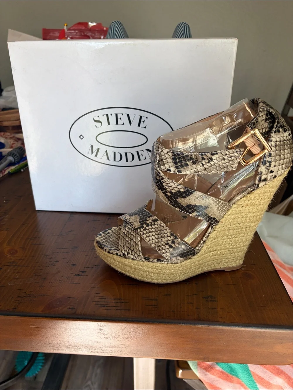 Steve Madden Neutral Snake Print Espadrille Wedge Sandals
